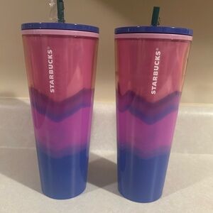 Set of 2 Starbucks 2021 Color Wave Tumblers with new straws EUC